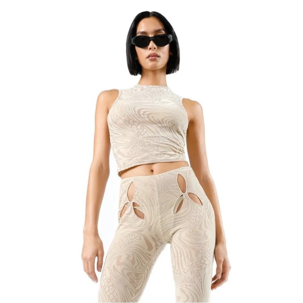 I.AM.GIA Tan Sleeveless Amina Burnout Mesh Crop Tank